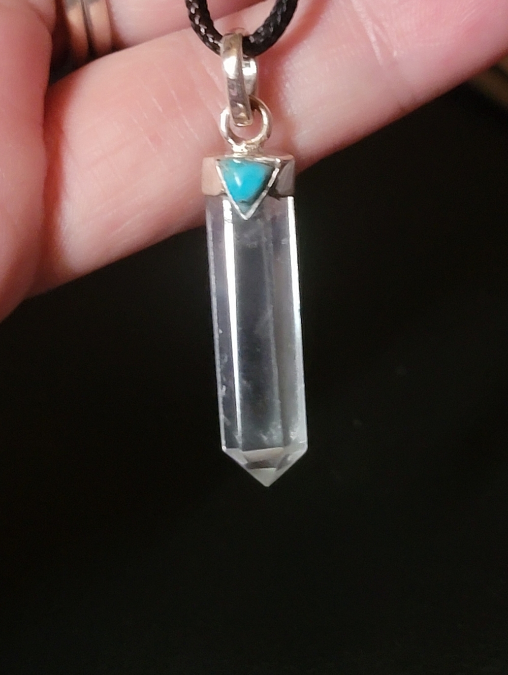 Clear Quartz Point w/ Turquoise Pendant Necklace - 925 Sterling Silver